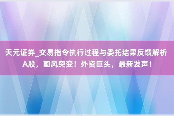 天元证券_交易指令执行过程与委托结果反馈解析 A股，画风突变！外资巨头，最新发声！